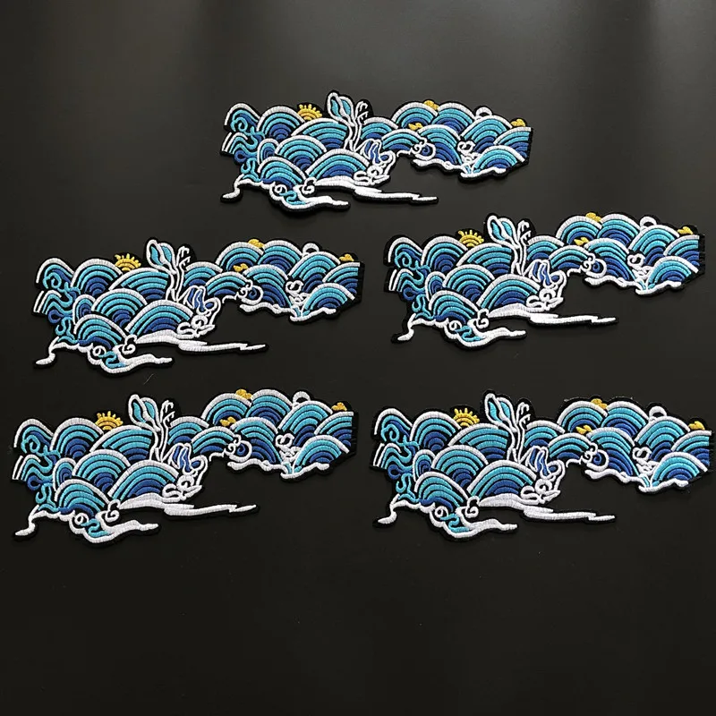 3Pcs Blue Cloud Embroidery Patch Applique Iron On Clothes Dress Accessory Stick Flower Patches 23*9.5CM Diy