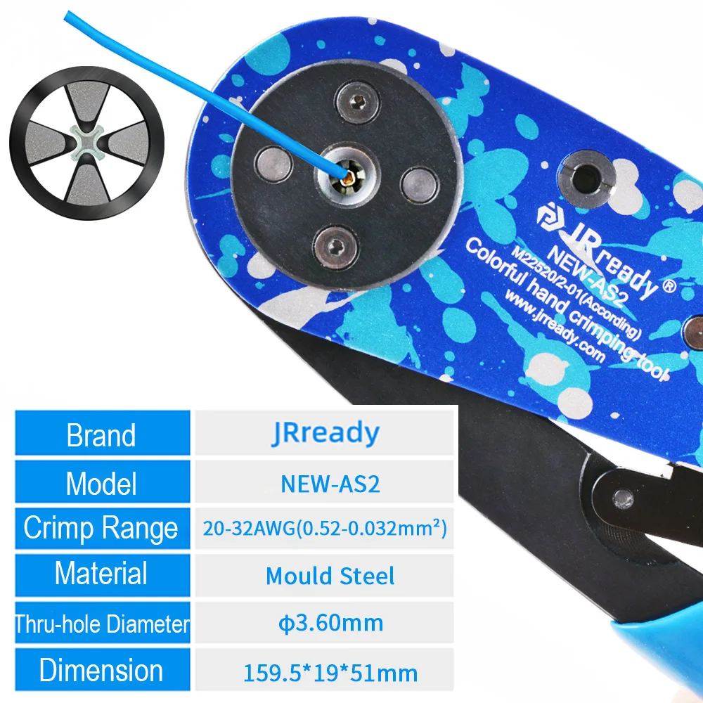 JRready NEW-AS2 Aircraft Electrical Hand Crimp Tool M22520/2-01 MIL-Spec Range 20-32AWG For Electronic Connectors