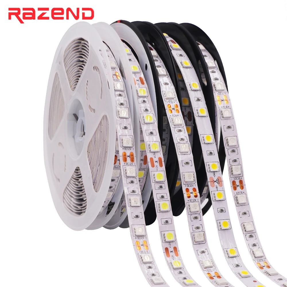 12V 24V 5050 LED Strip RGB CCT RGBCCT RGB Warm Light White Waterproof 5M 300LED Flexible LED Tape Lights White Blue Warm White