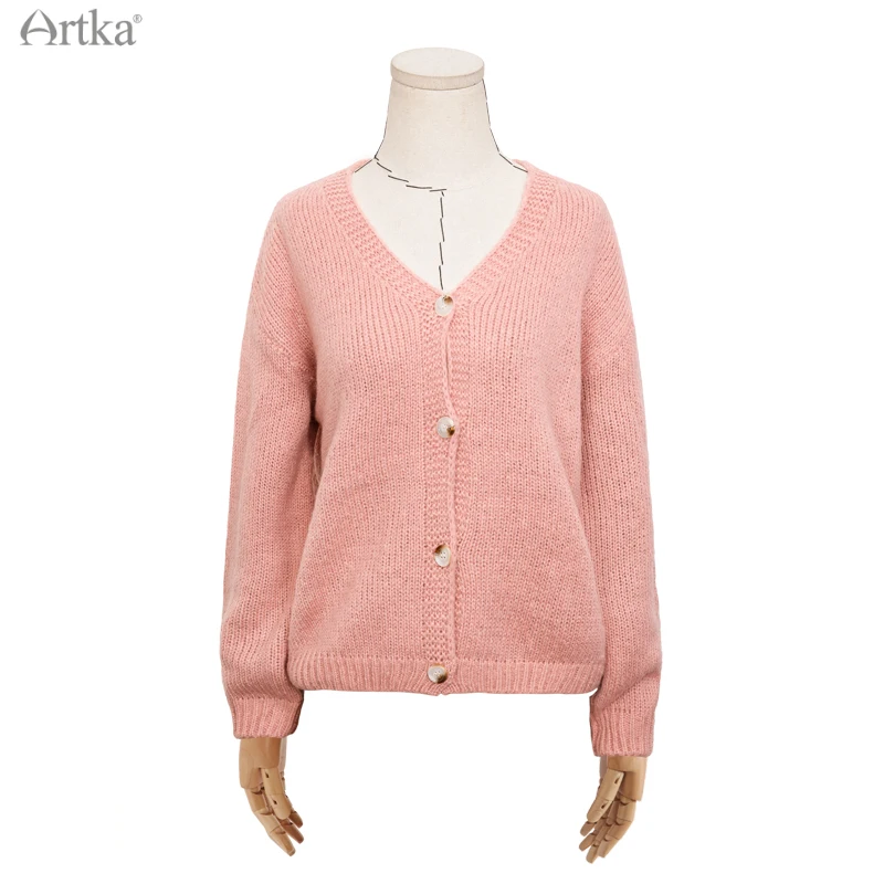 ARTKA 2021 Spring New Women Cardigan Elegant V-Neck Knitted Cardigan Sweaters Soft Loose Knitted Sweater Outerwear WB25110C