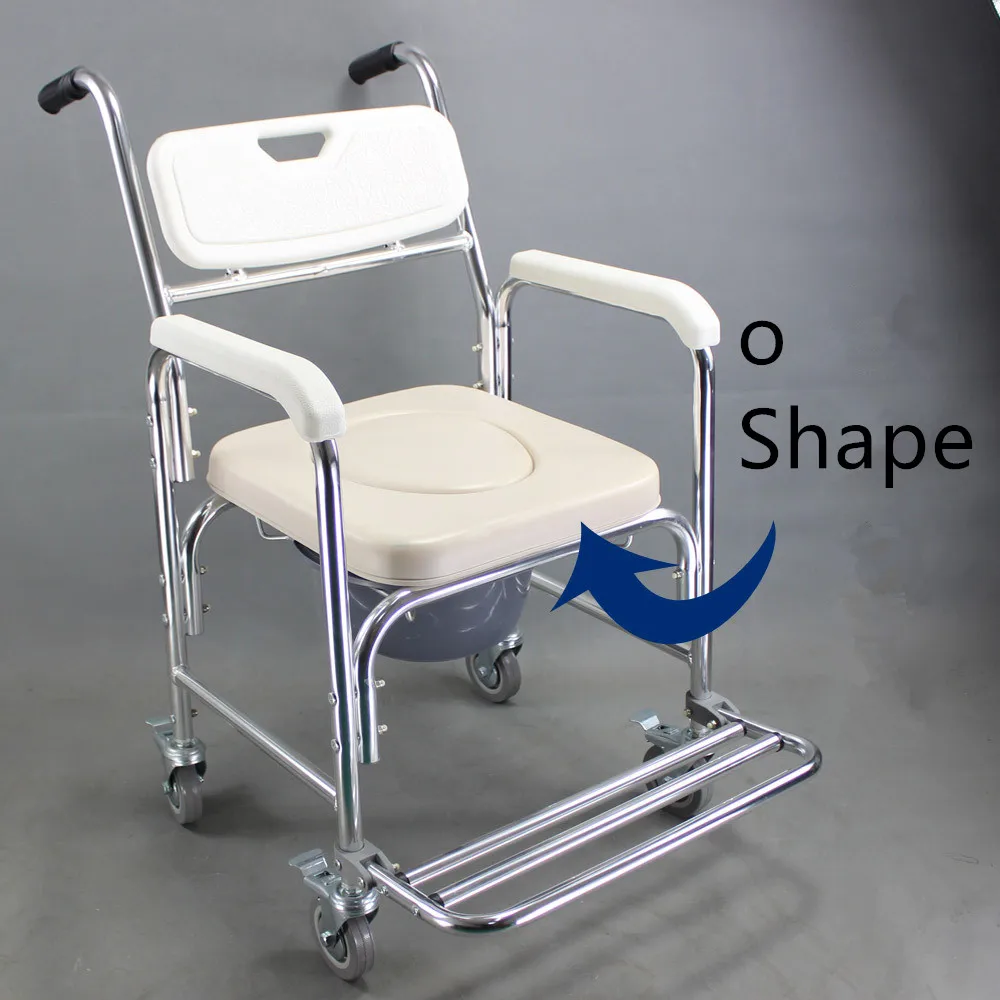 Practical Toilet Chair Home Commode Chair with Wheels Movable Beside Shower Transport Chair Aluminum Alloy Multi-Function Seat