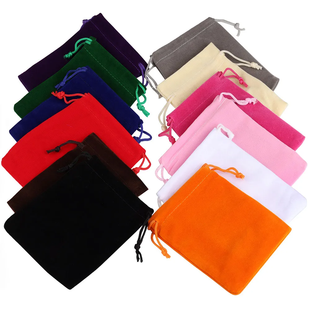 25/50pcs/Lot Golden Color Edge Velvet Jewelry Gift Bag 5x7 7x9 9x12cm Drawstring Wedding Display Sweets Packing Bag Wholesale