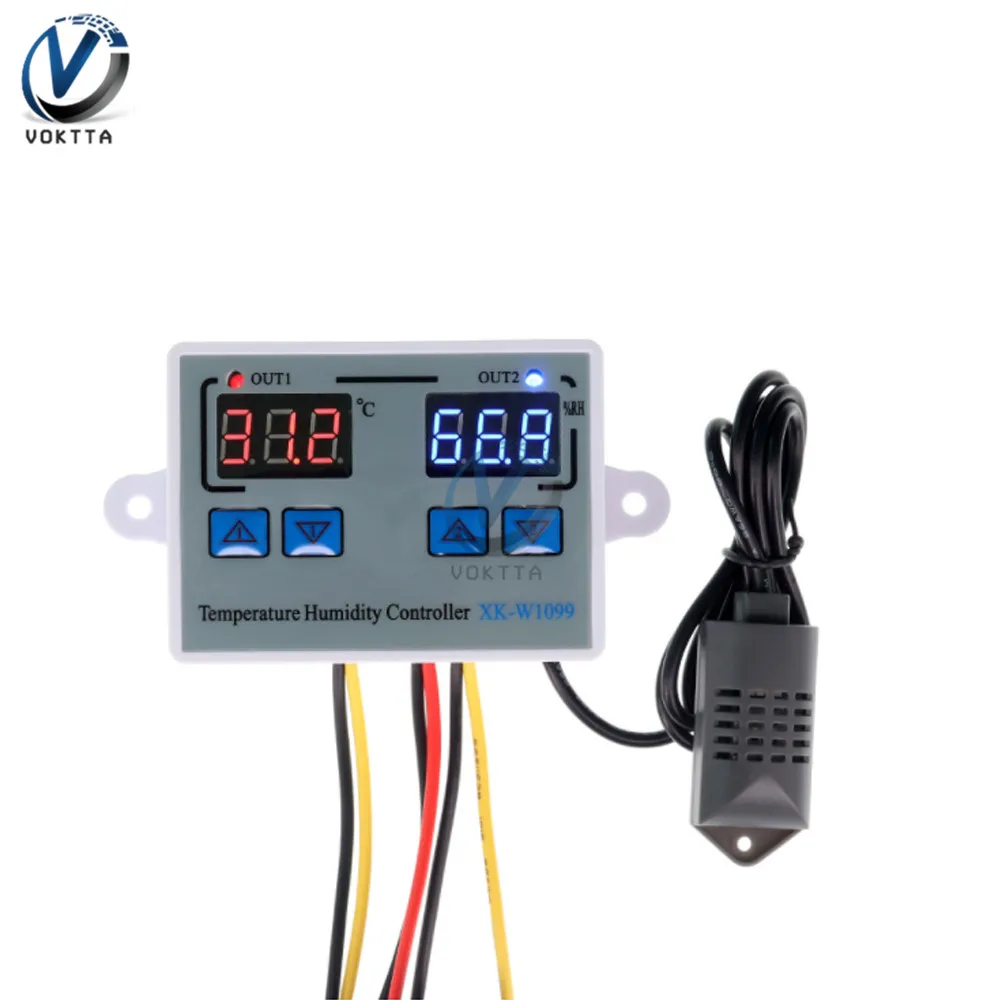 XK-W1099 Dual Display Digital Temperature Humidity Controller DC 12V 24V AC 110-220V Thermostat Humidistat Regulator Incubator