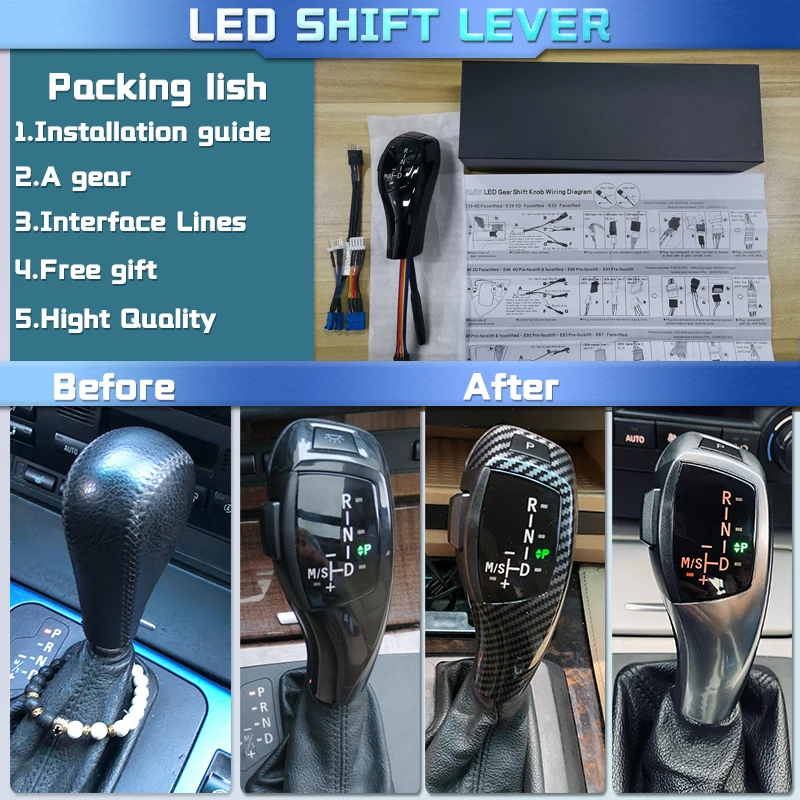 LED Gear Shift Knob Shifter Lever For BMW 1 3 5 6 Series E90 E60 E46 85 E86 E39 E53 E92 E87 E93 E83 X1 X3 Z4 E89 Car Accessories