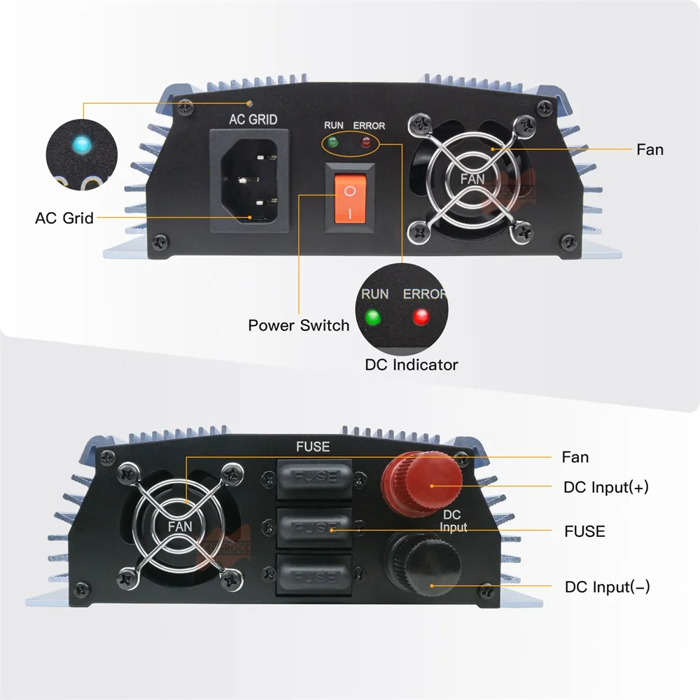 1000W Grid Tie Micro Inverter, Output 110V/230VAC Pure Sine Wave Inverter for 18V, 24V, 30V, 36V PV or Wind Power