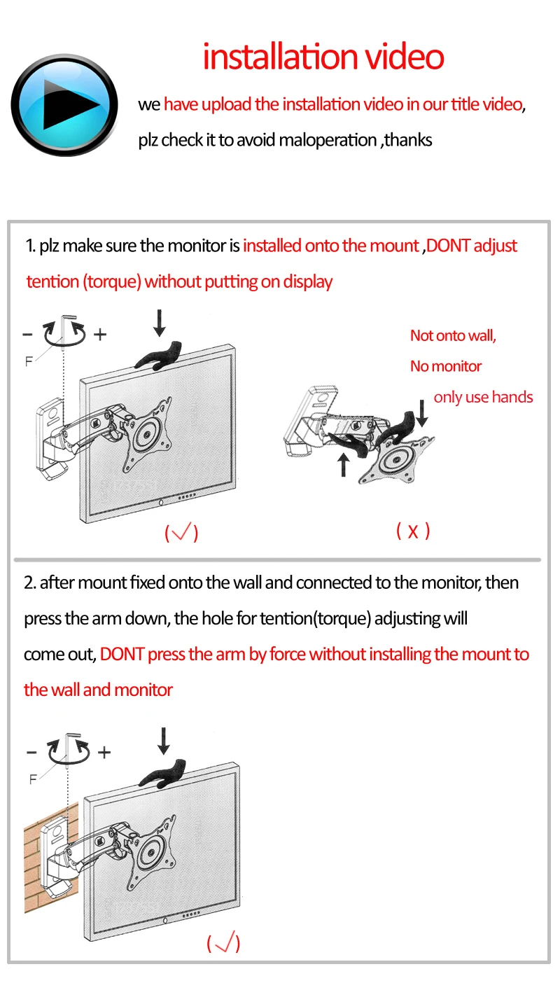 NB F120 17-27' Gas Spring Full Motion TV Wall Mount Bracket LCD Monitor Stand Aluminum Arm Bracket Silver 360 Rotate