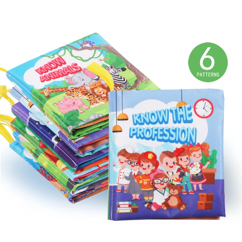 Brinquedo educacional para educação infantil, livros de tecido lavável macio para bebês de 1-12 meses