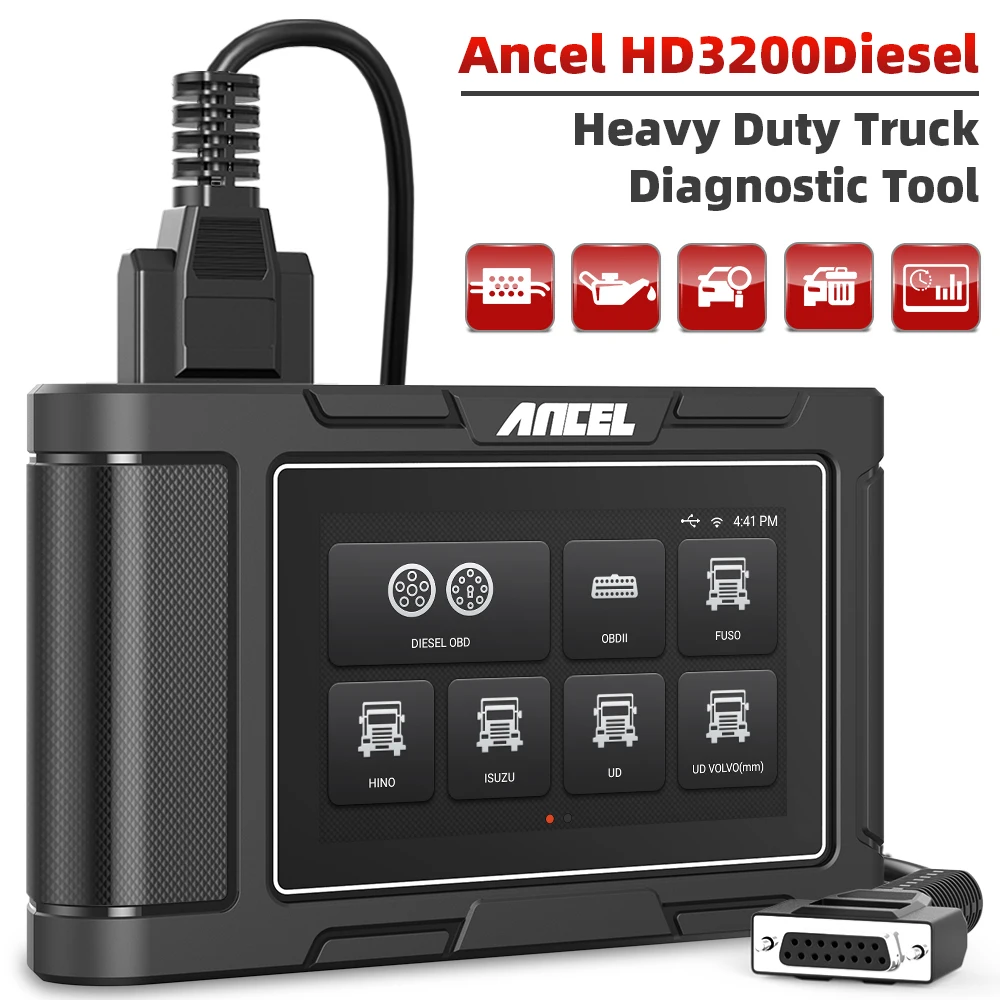 

Ancel HD3200 OBD2 Scanner Heavy Duty Truck DPF Regeneration Oil Reset for HINO FUSO ISUZU KIA Full System OBD2 Diagnostic Tools