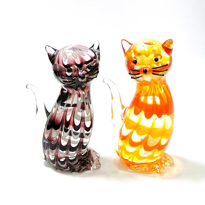 Modern Art Handmade Murano Glass Cat Figurine Animal Small Sculpture Cute Pet Ornament Creative Craft Kids Gift Home Table Decor