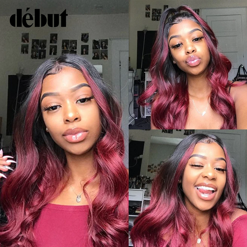 Debut Ombre 99J Burgundy Lace Front Wigs 36 Inches Brazilian Body Wave 4*4 Lace Closure Human Hair Wigs For Women Free Shipping