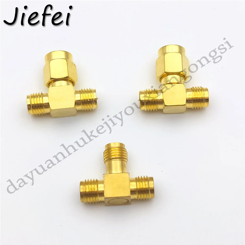 30-300PCS brass 3 type RP SMA Male to Two RP SMA Female Triple T RF Adapter Connector 3 way Splitter