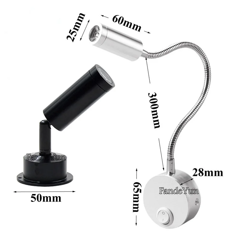 New Design Reading Lamp LED Wall lamp 3W for Bedside Study Book Lamp Black Silver White wall light EU Plug Cord AC85-265V