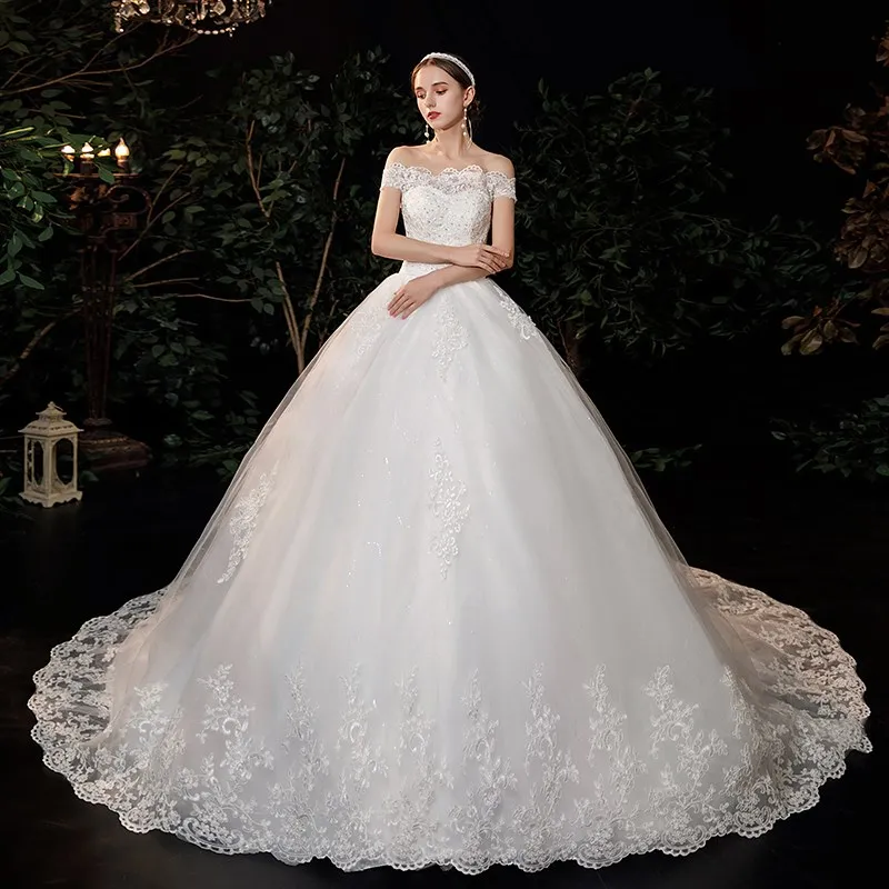 2024 New Boat Neck Wedding Dress Sweep Brush Train Ball Gown Bridal Dress Lace Up Wedding Gowns Vestidos De Novia Customized