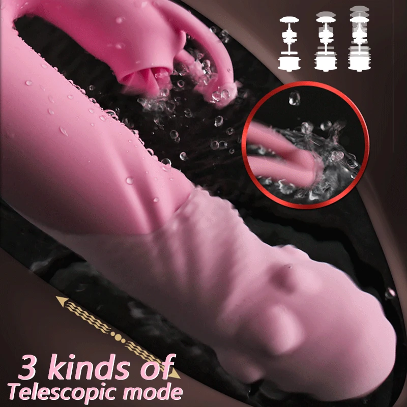 Heating Telescopic Vibrator with Tongue Licking 20+20 Speeds Vaginal Massager Clitoris Lick Stimulation Dildo Sex Toys for Women