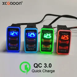 QC3.0 Quick Charge Car Socket Charger Dual 2 USB Ports Adapter With LED Voltmeter For TOYOTA, 4 Colors