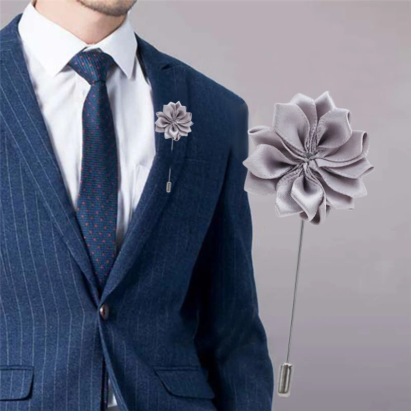 Hot Selling Groom Corsage Rhinestone Ribbon Silver Floret Handmade Men's Suit Lapel Pin Party Wedding Props XH068A