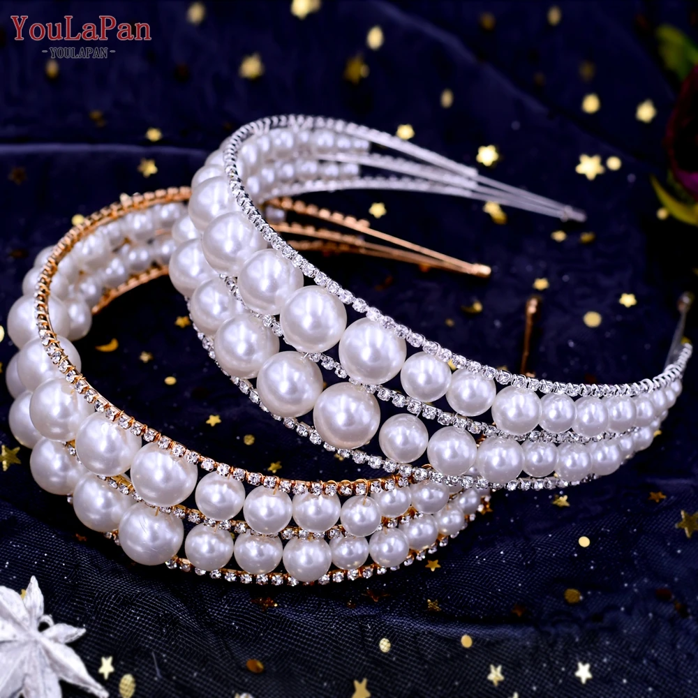 TOPQUEEN Luxury Wedding Crown Pearls Head Hoop Girls Hairband Hair Accessories Women Bride Headpiece Tiaras Women Headwear HP400