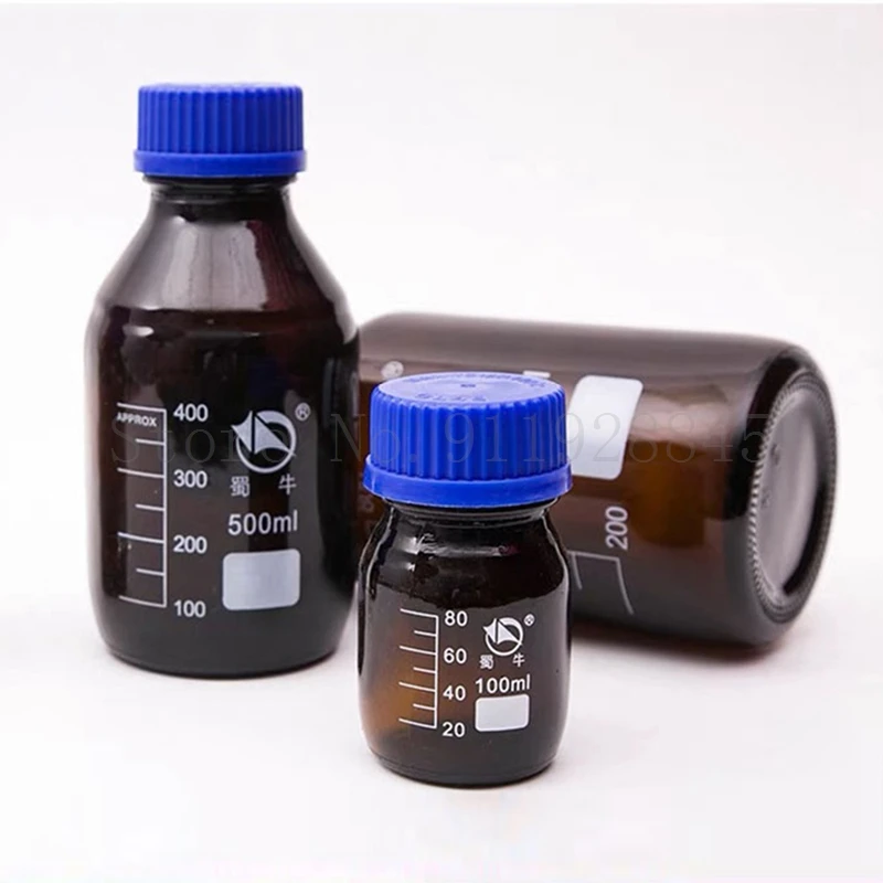 1PC 100ml to 2000ml Lab Brown Screw cap Reagent bottle Amber Sealed bottle Glass Laboratory Sample Bottle