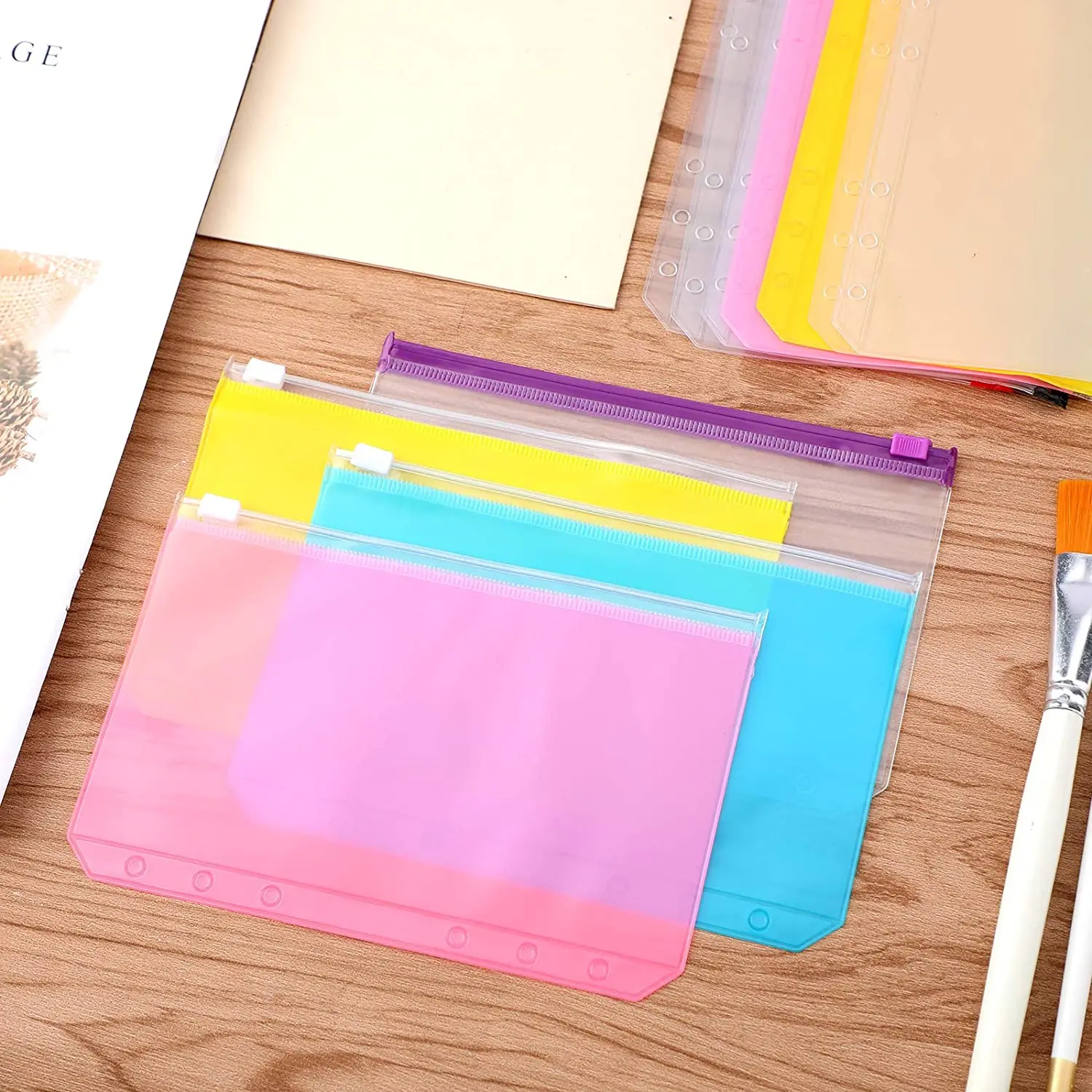 12 Pcs A6 Binder PVC Pockets Colorful Accessories Notebook Binder Pockets with Zipper For Home, School, Office