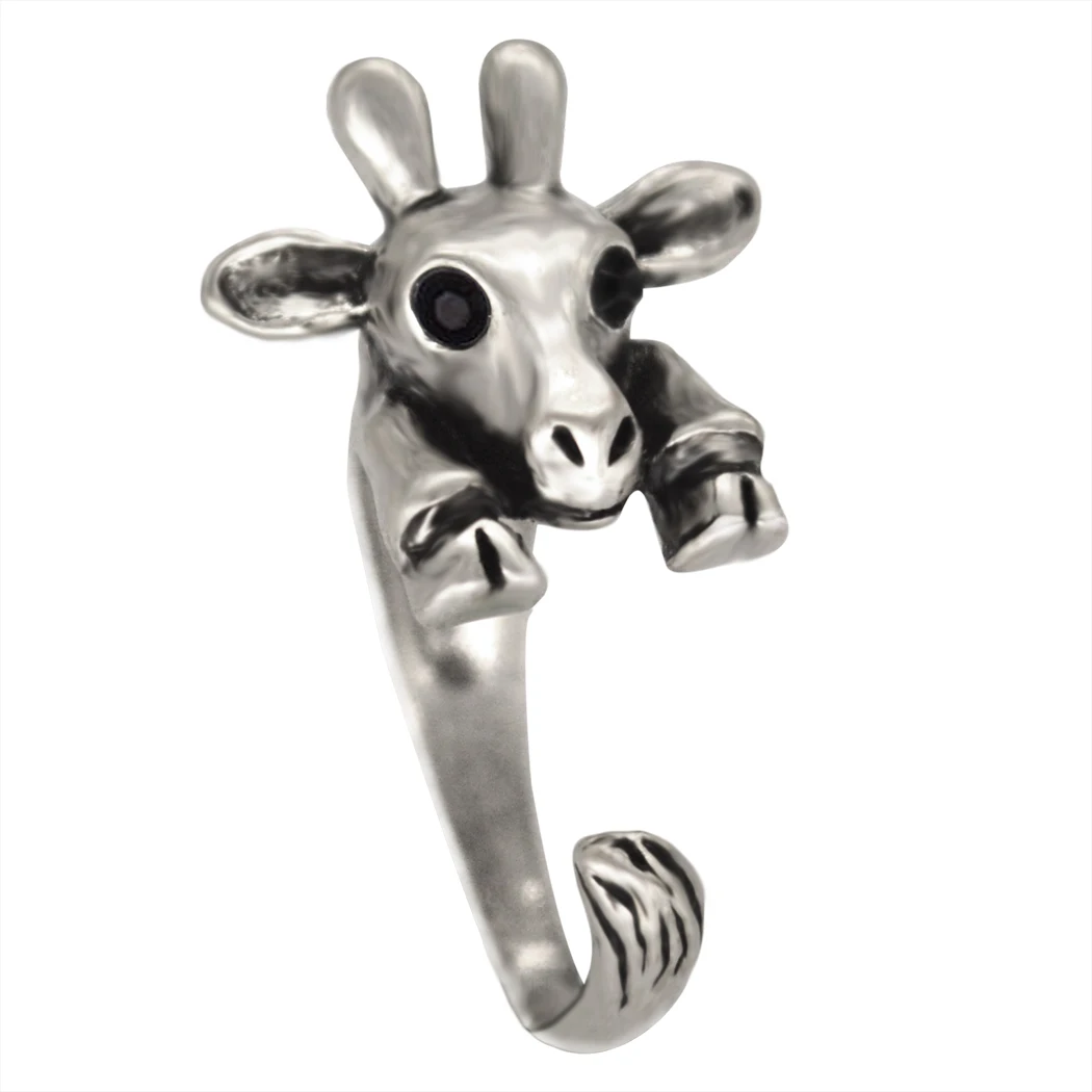 Kinitial Antique Adjustable Open Animal Ring Charms Giraffe Rabbit Rings for Women Party Fashion Finger Jewelry anillos mujer