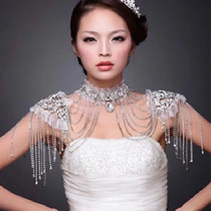 new crystal vintage shoulder chain bridal big necklace wedding jewelry wedding accessoriesClassic jewelry lace necklaces