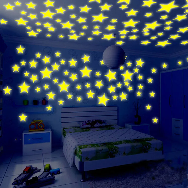 

100 pieces / pack 3cm luminous toys luminous stars stickers Bedroom Sofa fluorescent paint toys PVC stickers children's room