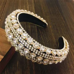 2021 Luxury Baroque Padded Hairband for Women Full Crystal Diamond Rhinestone Headband Wide Thick Girls Gift Hair Accessories