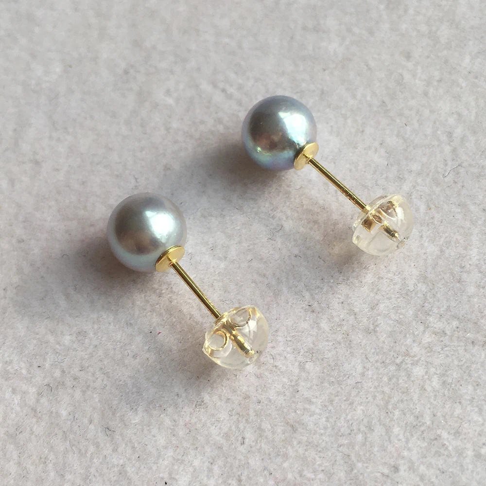 

100% real AU750 18k gold nature akoya pearl stud earring-AAA good quality nature akoya Pearl,6.5-7 mm sea salt pearl