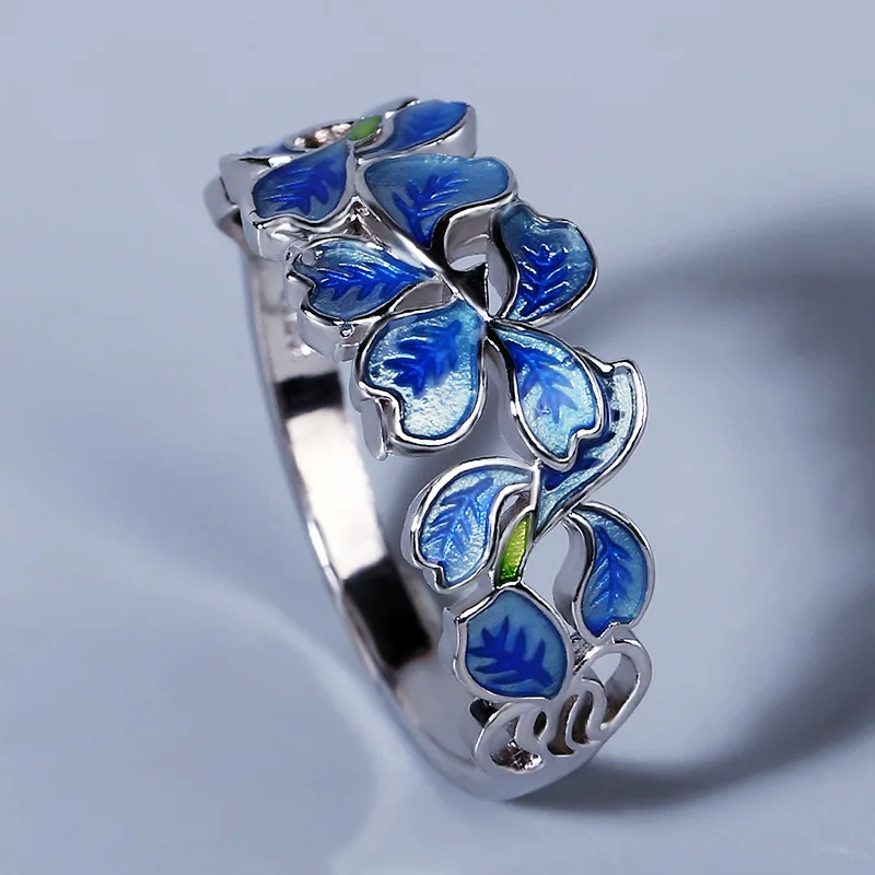 925 silver Hot sale enamel flower fashion colorful ice ling flower ring for women wedding party engagement jewelry gift