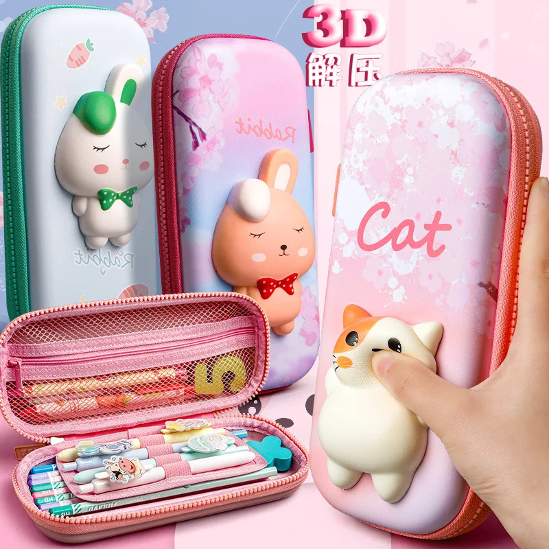 

EVA 3D Pencil Case Stationery Holder for Girls School Supplies Pink Adorable Pen Pouch Organizer Kawaii Eraser Bag Squishy Cat