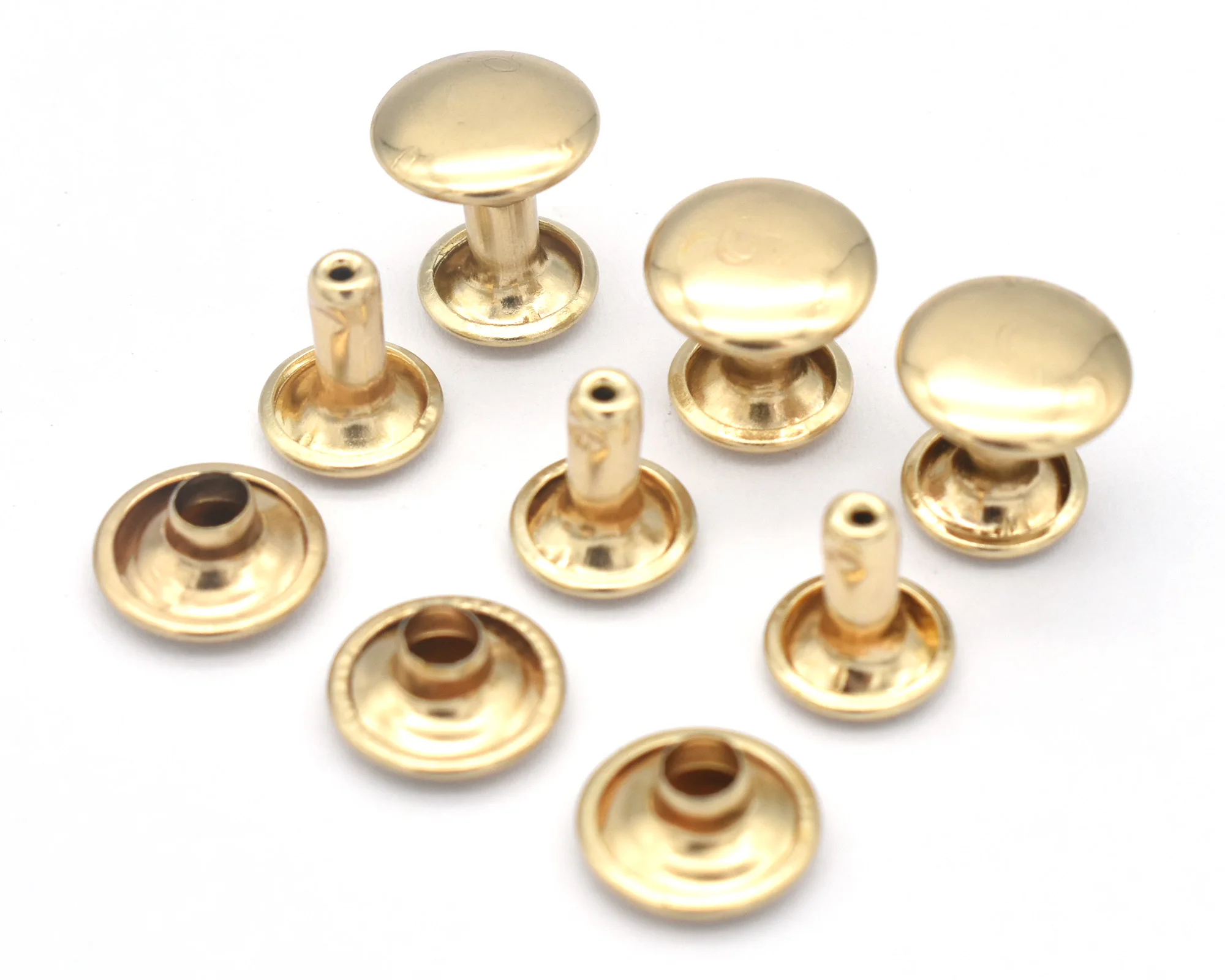 10mm Gold Double Round Cap Metal Button Antique Rivet Studs Purse Bags Handbags Shoes Belts Leather Craft