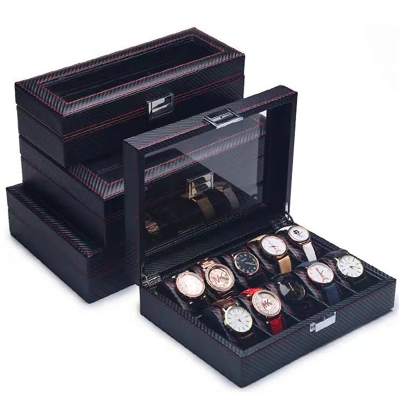 European Black Watch Boxes Case Wood And Leather Mechanical Watch Organizer New Watch Display Gift Case Jewelry Storage Holder