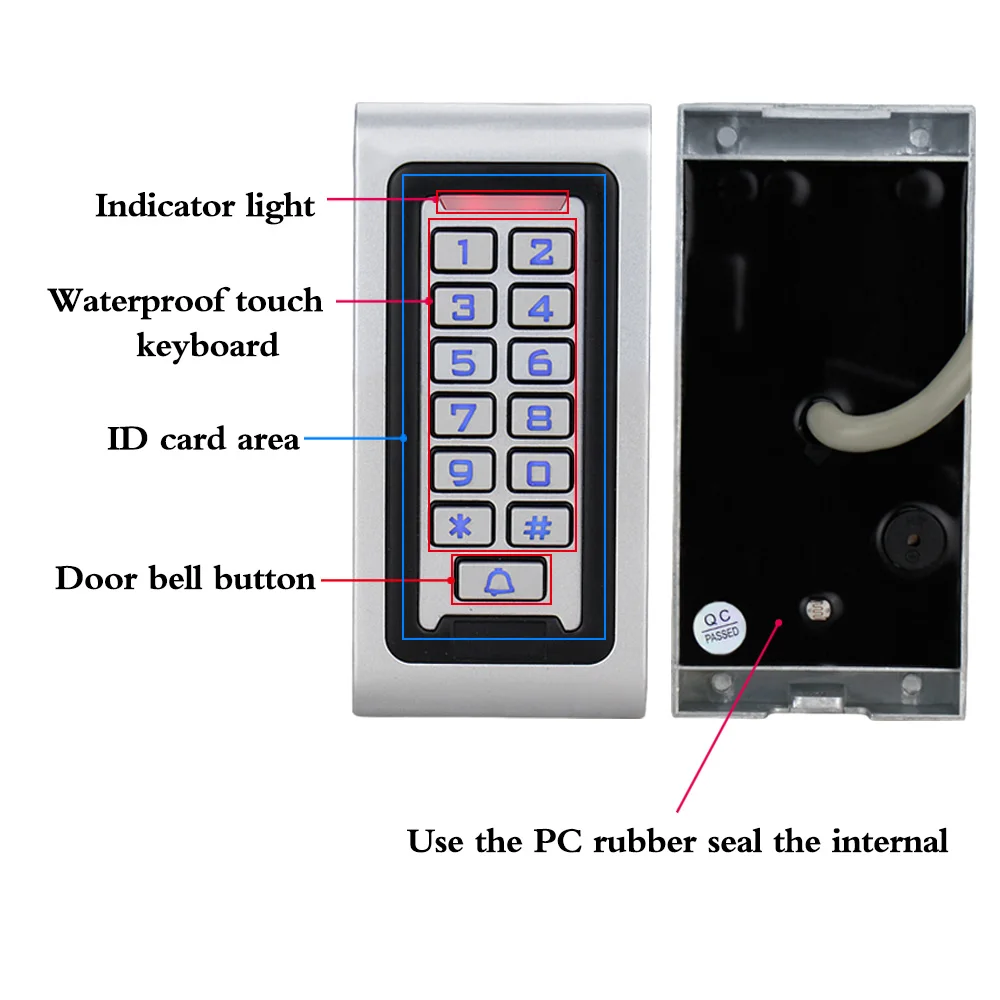 Outdoor IP68 Waterproof Access Control Keypad 125KHz RFID Keyboard Rainproof Metal Case Password Door Opener Key Cards for Home