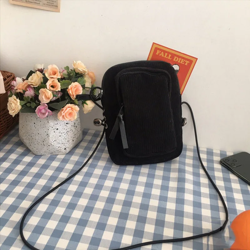 Torebki Crossbody kobiety Mini Flap sztruks zamek błyskawiczny Harajuku telefon torebka studenci codzienna torba na ramię Chic koreański Ins