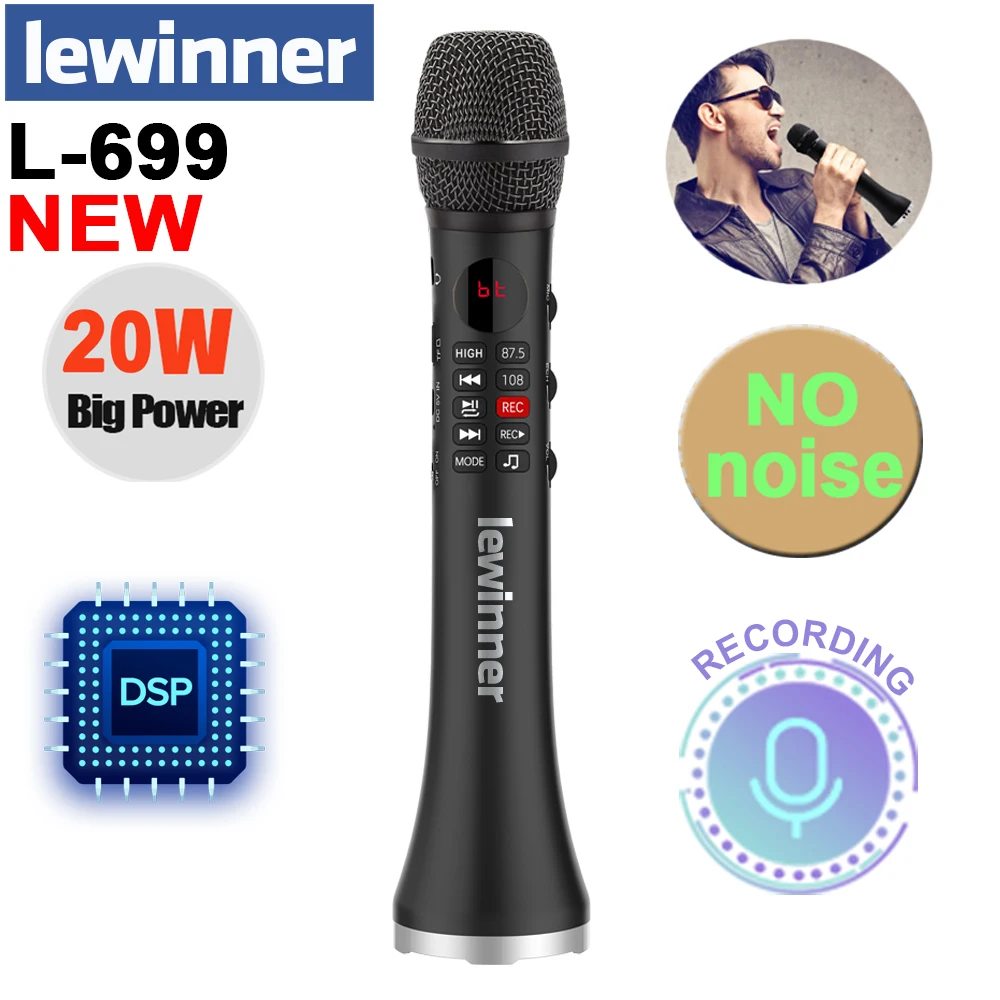 

Lewinner L-699 Professional Karaoke Microphone Wireless Speaker Portable Bluetooth microphone for phone support record TF play