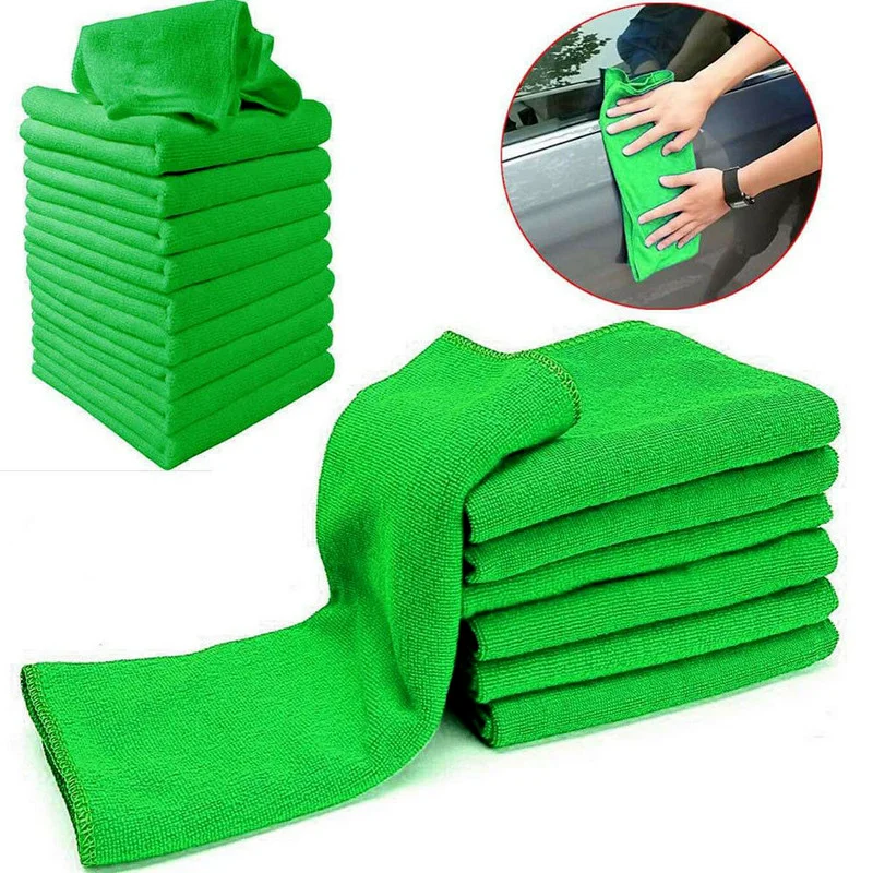 10Pcs Green Car Cleaning Wash Cloth Microfibre Cleaning Auto Car Detailing Soft Cloths Wash Towel Duster Microfiber Towel Tools