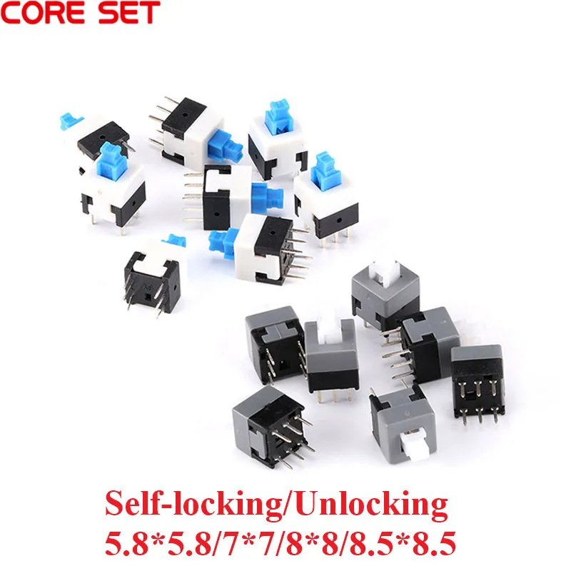 20PCS Self-locking / Unlocking Switch 5.8*5.8MM 7*7MM 8*8MM 8.5*8.5MM 6 Pin DPDT Mini Push Button Flat 7X7mm Micro Switch Kit