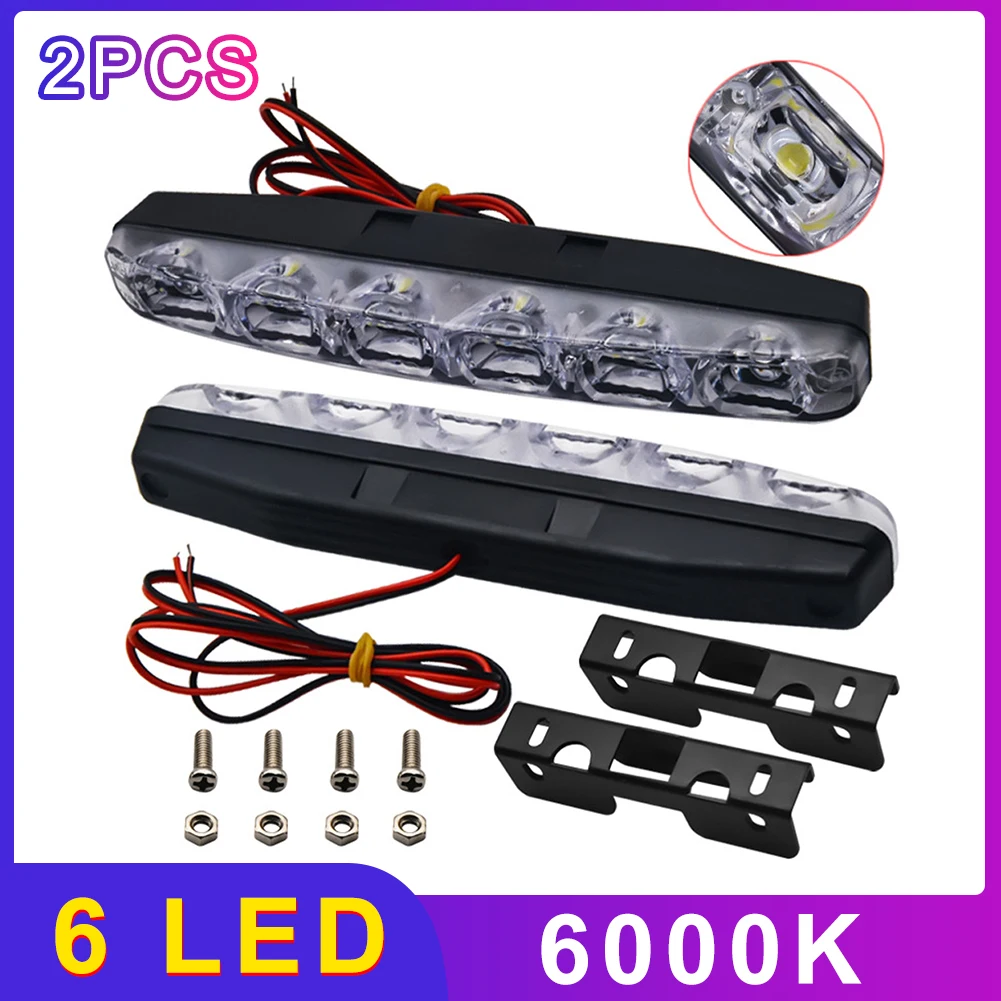 2pcs Waterproof Car Headlight  LED Car Daytime Running Lights DRL 6 LEDs DC 12V 6000K Automobile light Source Car Styling