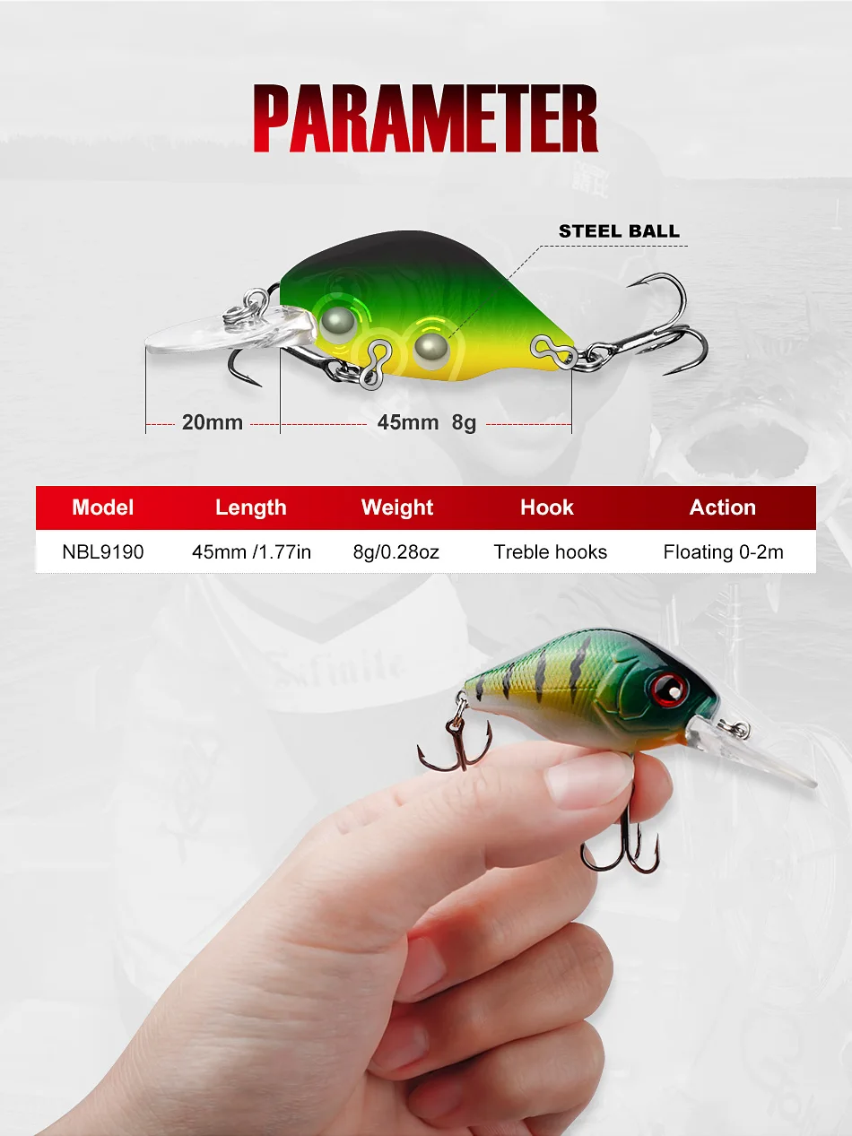 NOEBY Mini Schwimmender Crankbait Köder 45mm 8g Jerkbait Harter Köder für Forelle, Hecht, Barsch, Süßwasser-Angeln – Detail 2