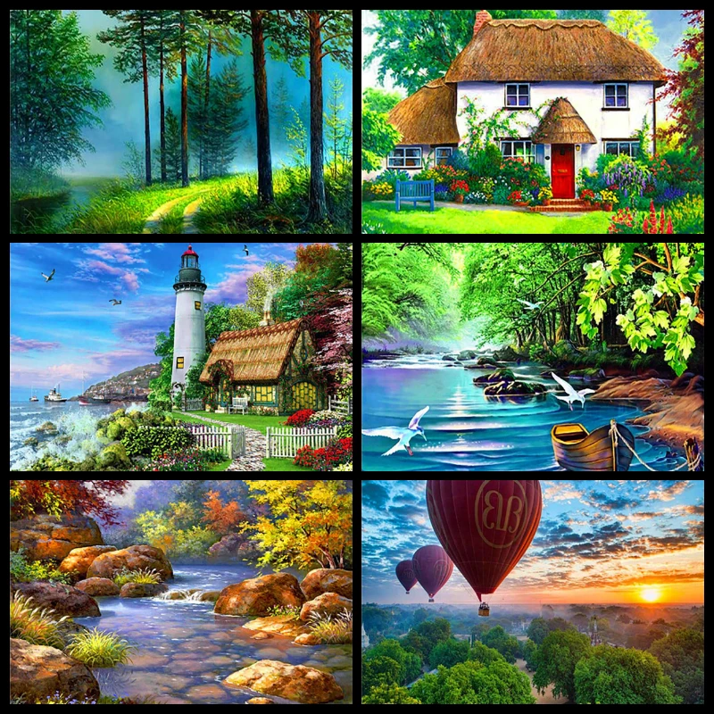 Landscape House Art Hot Air Balloon 5D Diamond Painting Kit Diamond Mosaic Sale Painting Embroidery Full Square Home Wall Decor