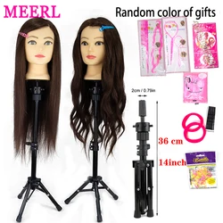 Mannequin Heads With 80% Human Hair With Adjustable Tripod For Braiding Tete de cabeza Dolls Head Hairdresser Practice Styling