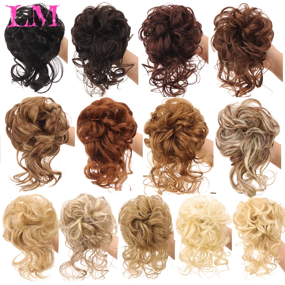 LM syntetyczny przyrząd do koka z włosów Chignon Messy kręcone opaski do włosów elastyczne Scrunchy sztuczne włosy kawałki dla kobiet spinki czarny