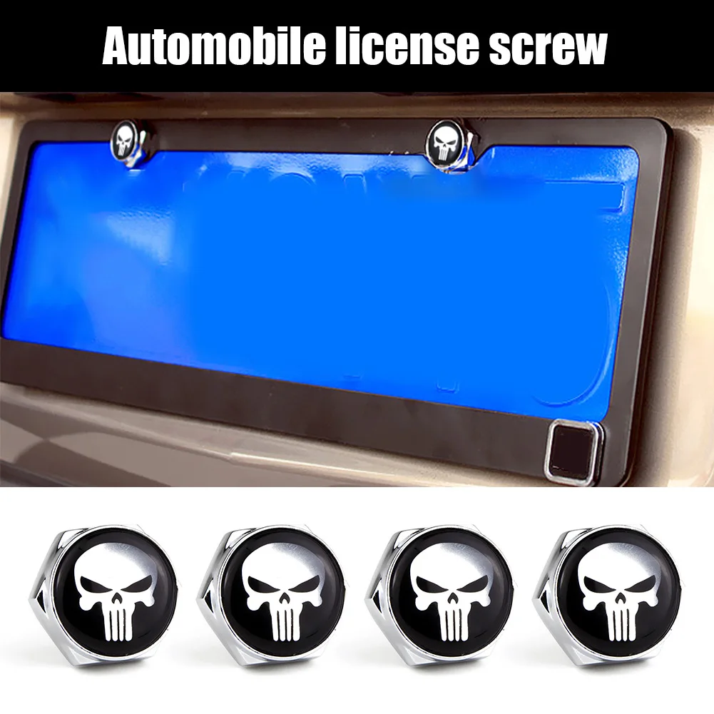 4 Pcs Universal Car License Plate Screw Caps Metal & Resin Skull License Plate Frame Bolts Screws Caps Car-Modified Original