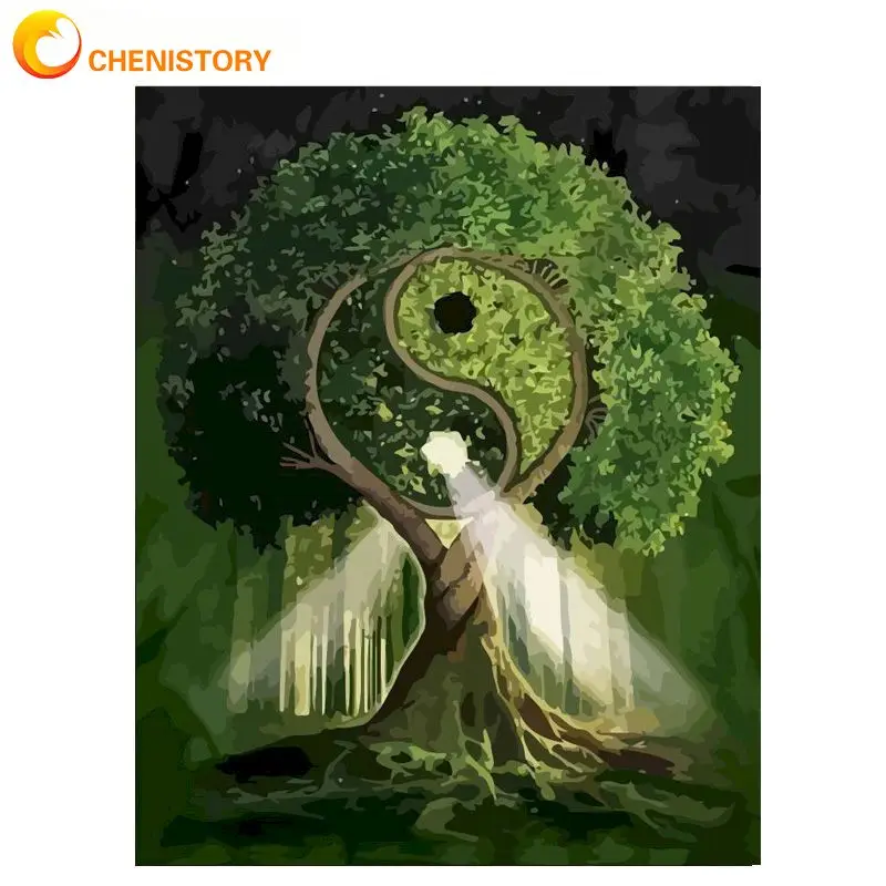 

Рамка для картины CHENISTORY, картина со Сплетницей и деревом, самодельная картина по номерам, пейзаж, Раскраска по номерам, современное настенно...