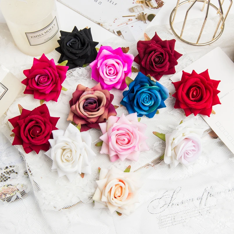 10 Pieces High Quality Flannel Roses Head Wedding Scrapbooking Home Decoration Bridal Accessories Clearance Artificial Flowers