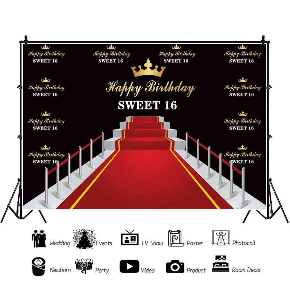 Laeacco-خلفية للتصوير الفوتوغرافي على المسرح ، خلفية حمراء للسجاد ، لصور حفلات أعياد الميلاد ال16 ، شخصية