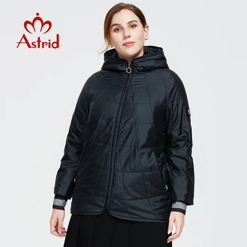 Astrid 2023 여성용 방풍 따뜻한 파카, 격자 무늬 패션 재킷, 후드, 라지 사이즈, 여성 의류, 9385, 가을, 겨울, 신상