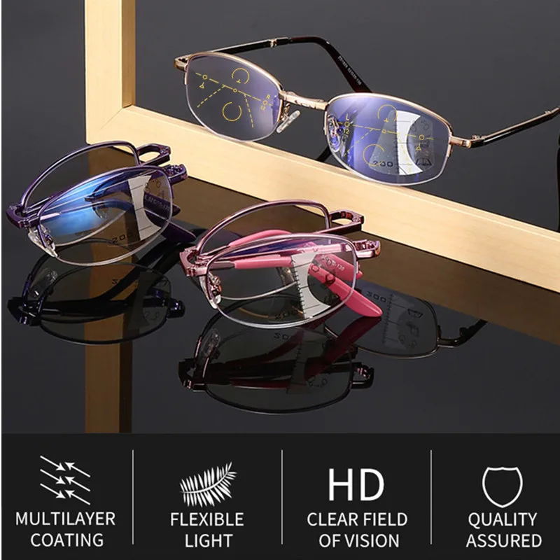 

Men Women Folding Portable Anti Blue Light Reading Glasses Progressive Multifocal Presbyopic Glasses Far Near Eyeglasses Unisex