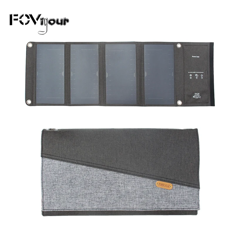 Fovigour 28W Waterproof Portable Solar Charger  with Solar Panel Dual USB Ports for Mobile Phone