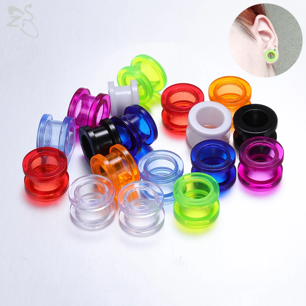 ZS 2pc/lot Colorful Acrylic Ear Plug And Tunnel Men Women Clear White Ear Gauges Ear Expander Stercher Piercing Jewelry 2-16MM